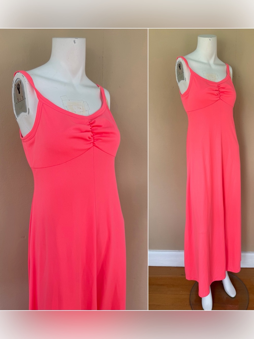 Vintage 90’s Empire Waist Maxi | Y2K Pink Spaghetti Strap Babydoll Slip Dress